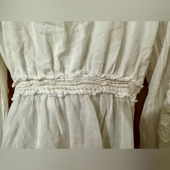 FARM Rio White Cream V Neck Wrap Tie Blouse Boho Statement Sleeves S - Picture 12 of 13